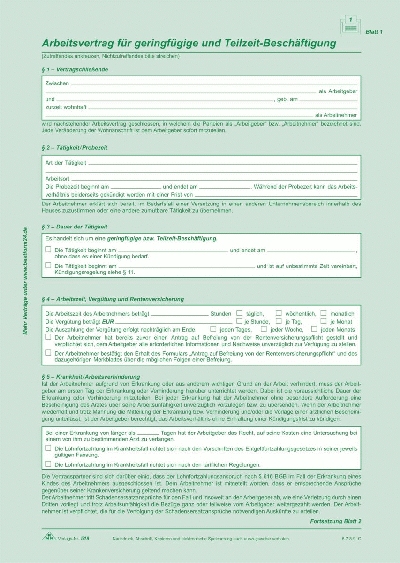 RNK Verlag Arbeitsvertraggeringfügig Beschäftigte -SD,7x7 Bl + ZusatzBl,DIN A4