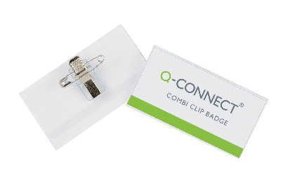 Q-Connect Namensschilder - mit Kombiklemme (Nadel und Klemme), 90 x 54 mm