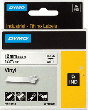 Dymo Rhino Vinyl-Schriftband schwarz/weiß, 12 mm x 5,5 m