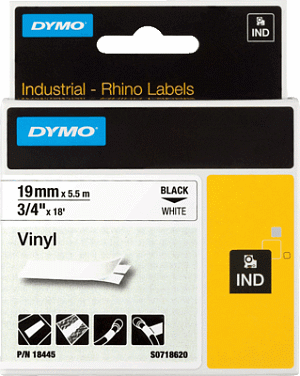 Dymo Rhino Vinyl-Schriftband schwarz/weiß, 19 mm x 5,5 m