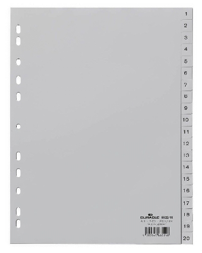 Durable Zahlenregister - PP, 1 - 20, grau, A4, 20 Blatt