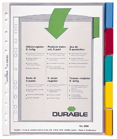 Durable Hüllenregister - Folie, blanko, transparent, A4, 5 Blatt