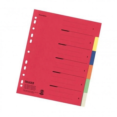 Falken 80001993 Zahlenregister - 1-6, Karton farbig, A4, 6 Farben, gelocht mit Orgadruck