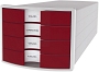 HAN Schubladenbox IMPULS - A4/C4, 4 geschlossene Schubladen, lichtgrau/rot