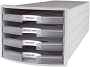 HAN Schubladenbox IMPULS A4/C4, 4 offene Schubladen, lichtgrau/transluzent-klar