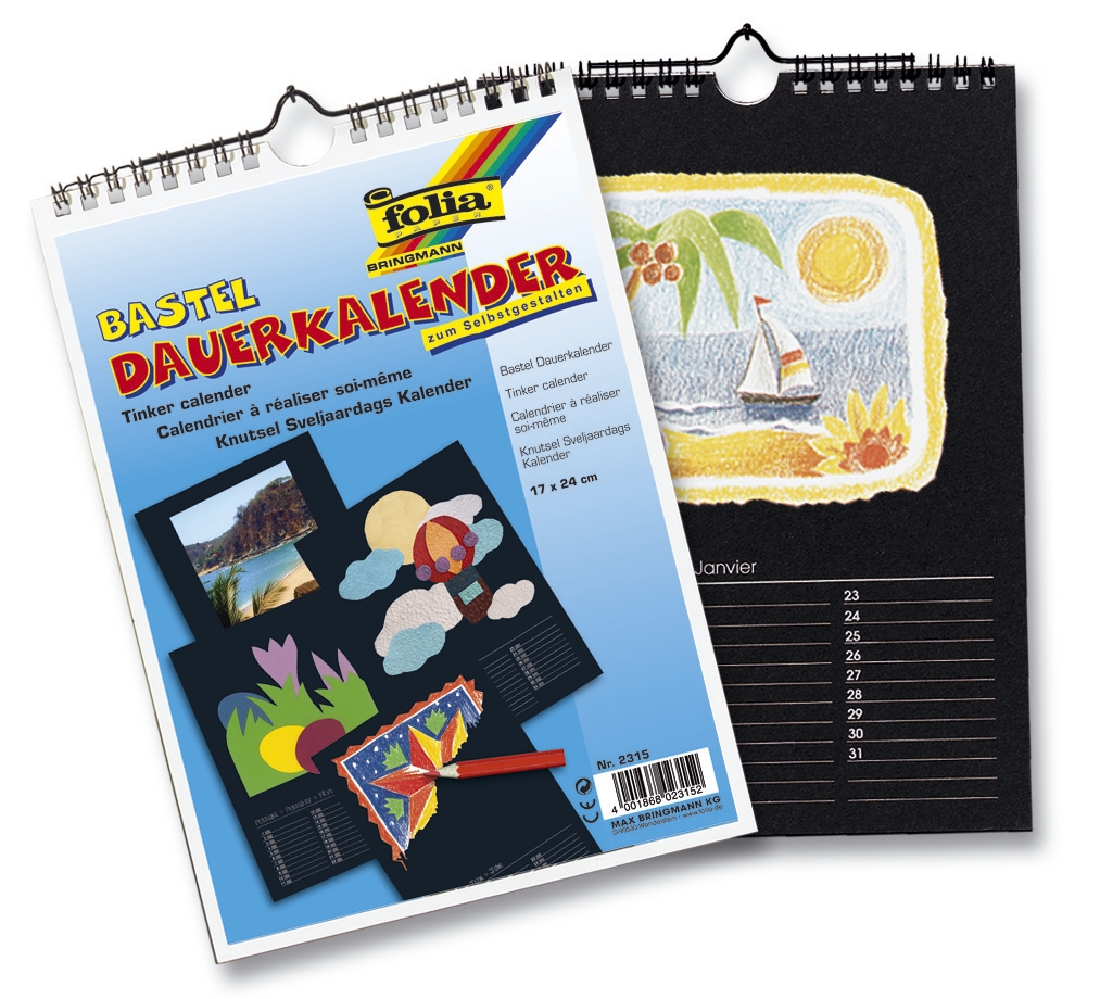 Folia Bastelkalender - 17 x 24 cm, schwarz, 13 Blatt + 1 zusätzliches Deckblatt