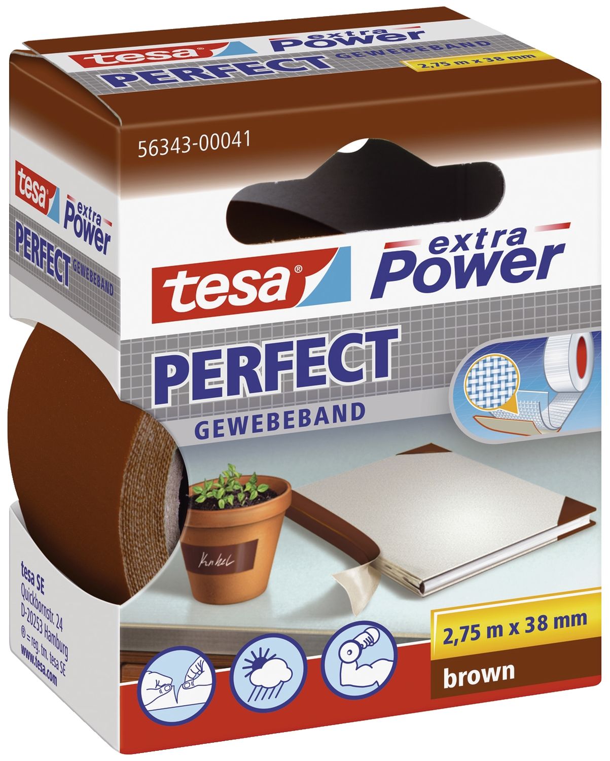 Tesa® Gewebeklebeband extra Power Gewebeband, 2,75 m x 38 mm, braun