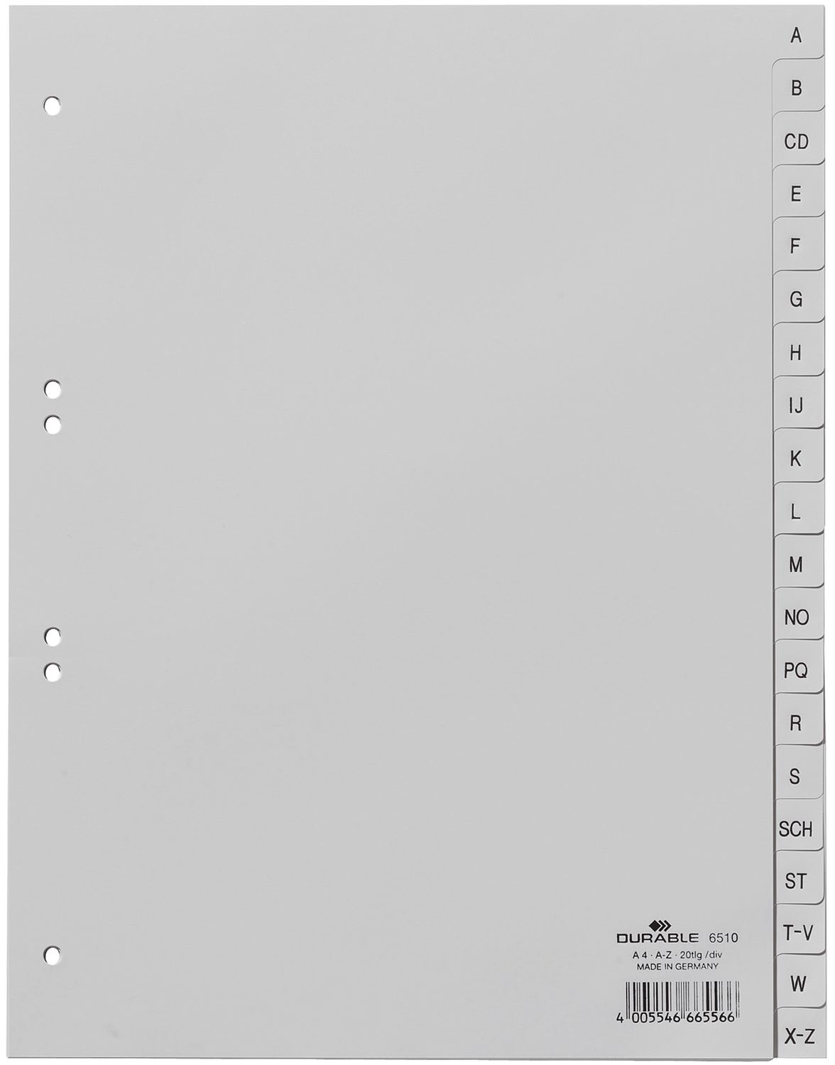 DURABLE PP-Register A4, A-Z, volle Höhe, 20-teilig