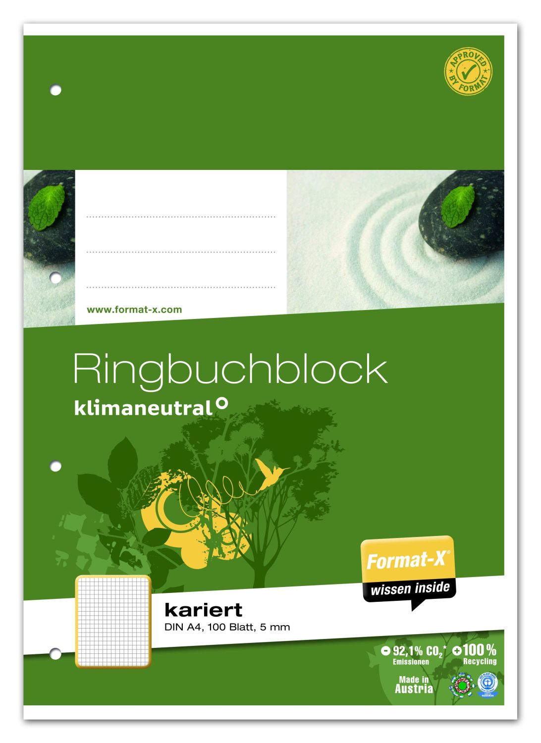 Ursus 044380 20 Green Ringbuchblock - A4, 100 Blatt, 70 g/qm, kariert