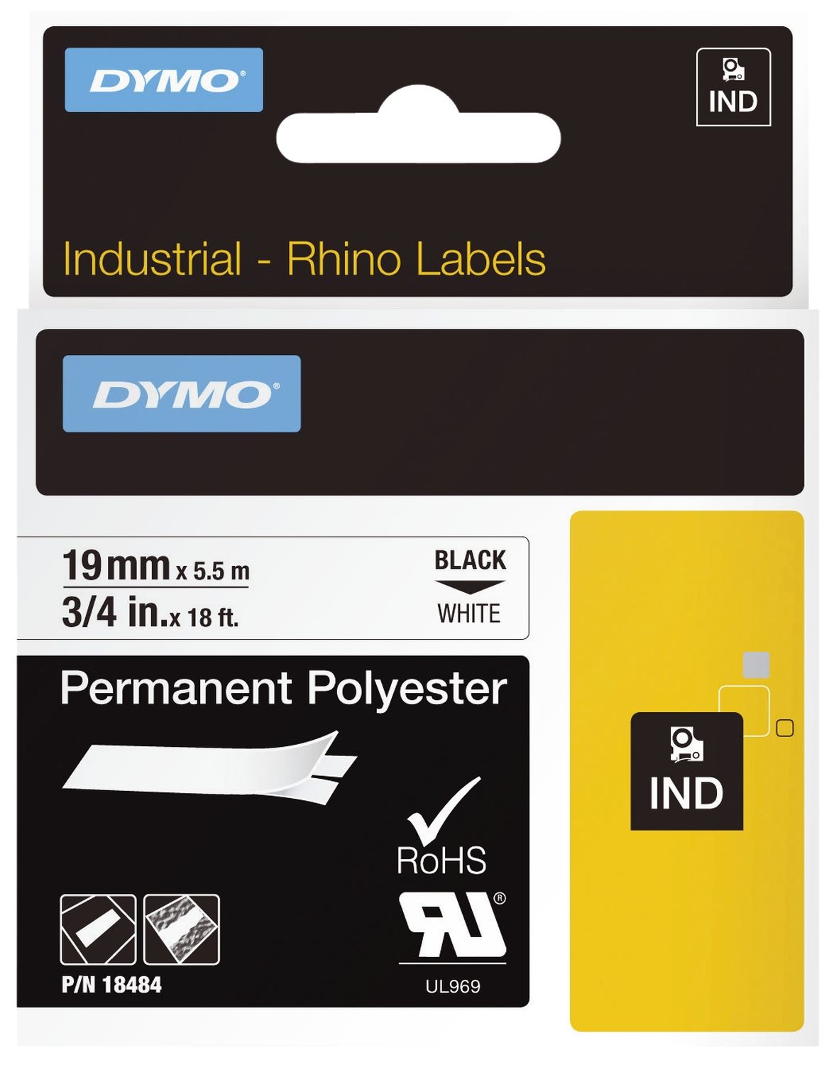 Dymo 18484 Schriftband 19mmx5,5m schwarz/weiß