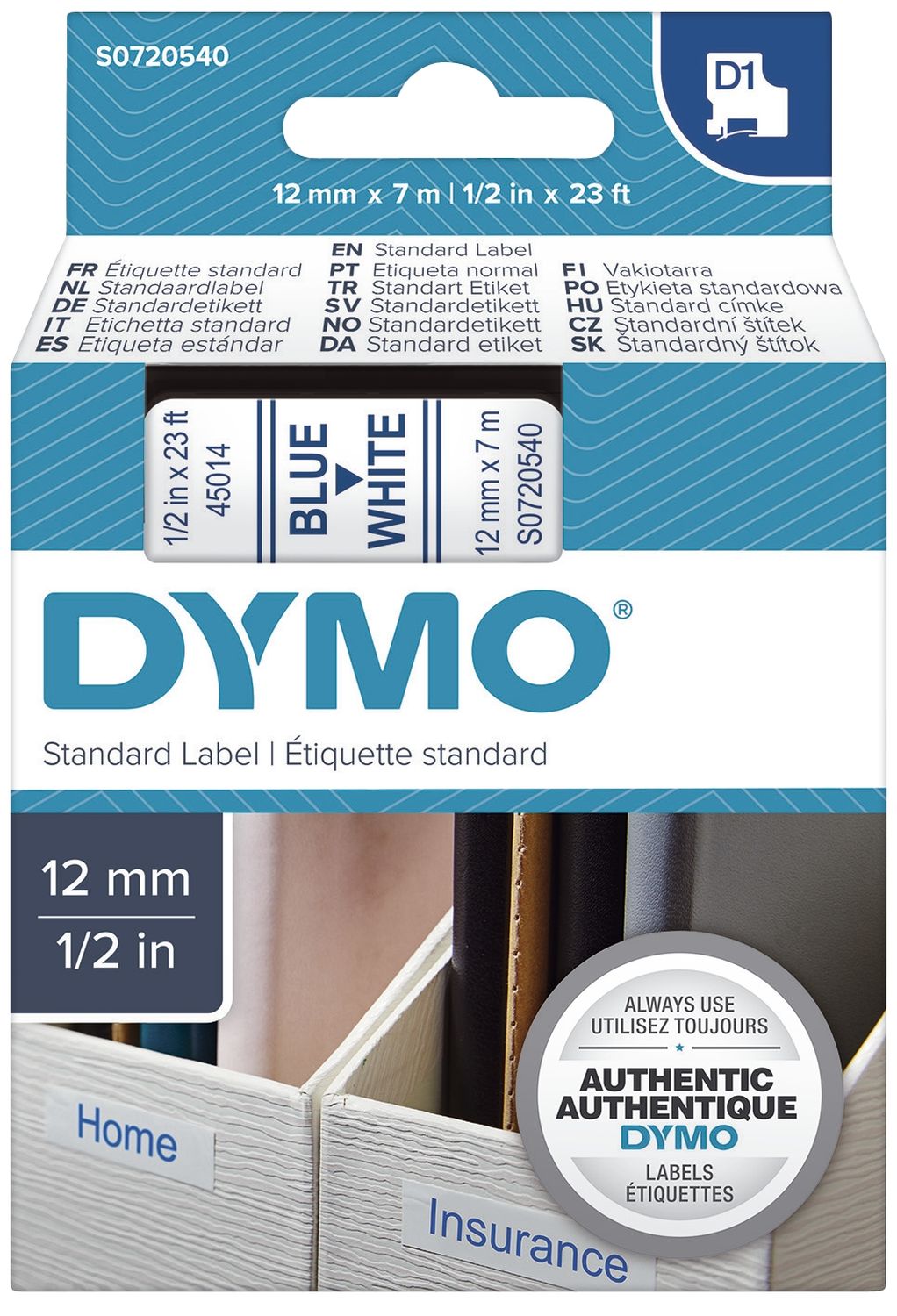 Dymo S0720540 Schriftband 12mm Typ 45014 blau auf weiß