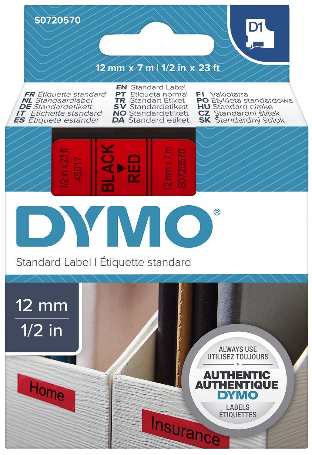 Dymo S0720570 Schriftband 12mm Typ 45017 sw/rot