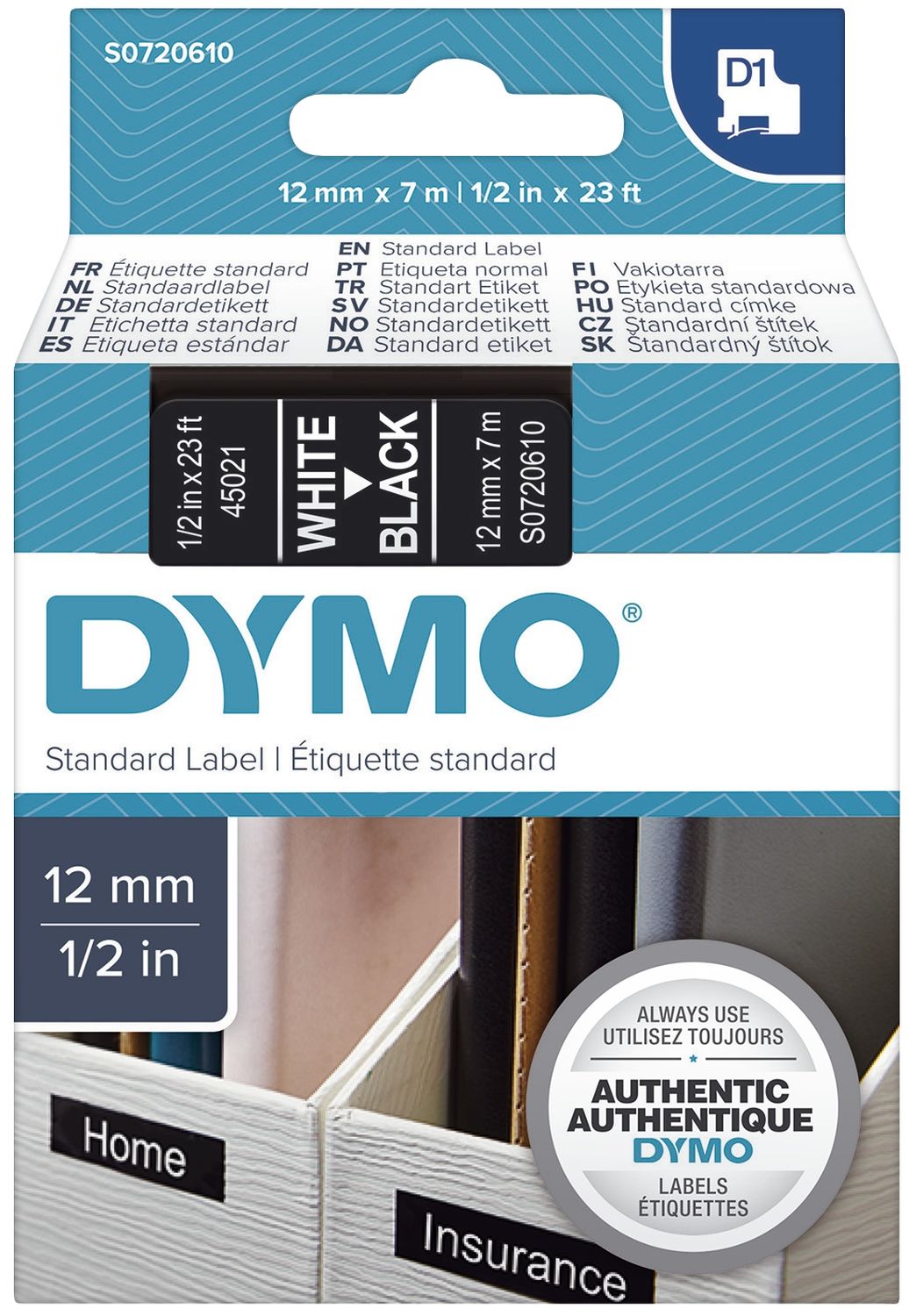 Dymo S0720610 Schriftband 12mm wß/sw 45021