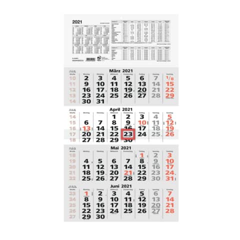 Zettler 602615 4-Monats-Wandkalender 959 - 33 x 59 cm, schwarz/rot