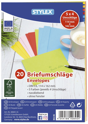 Briefhülle C6 gum. 5Farb.sort. VE10