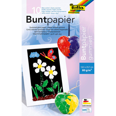 folia 750 Buntpapier gummiert farbsortiert, 10 Blatt