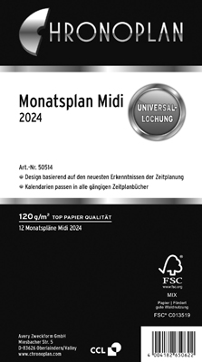 Chronoplan Ersatzkalendarium Monatsplan - Midi, 1 Monat / 1 Seite