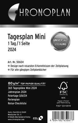 Chronoplan Ersatzkalendarium Tagesplan - Mini, 1 Tag / 1 Seite