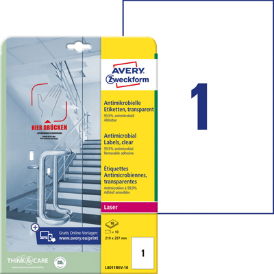 Avery Zweckform L8011REV-10 Folienetiketten 210x297mm ablösbar transparent