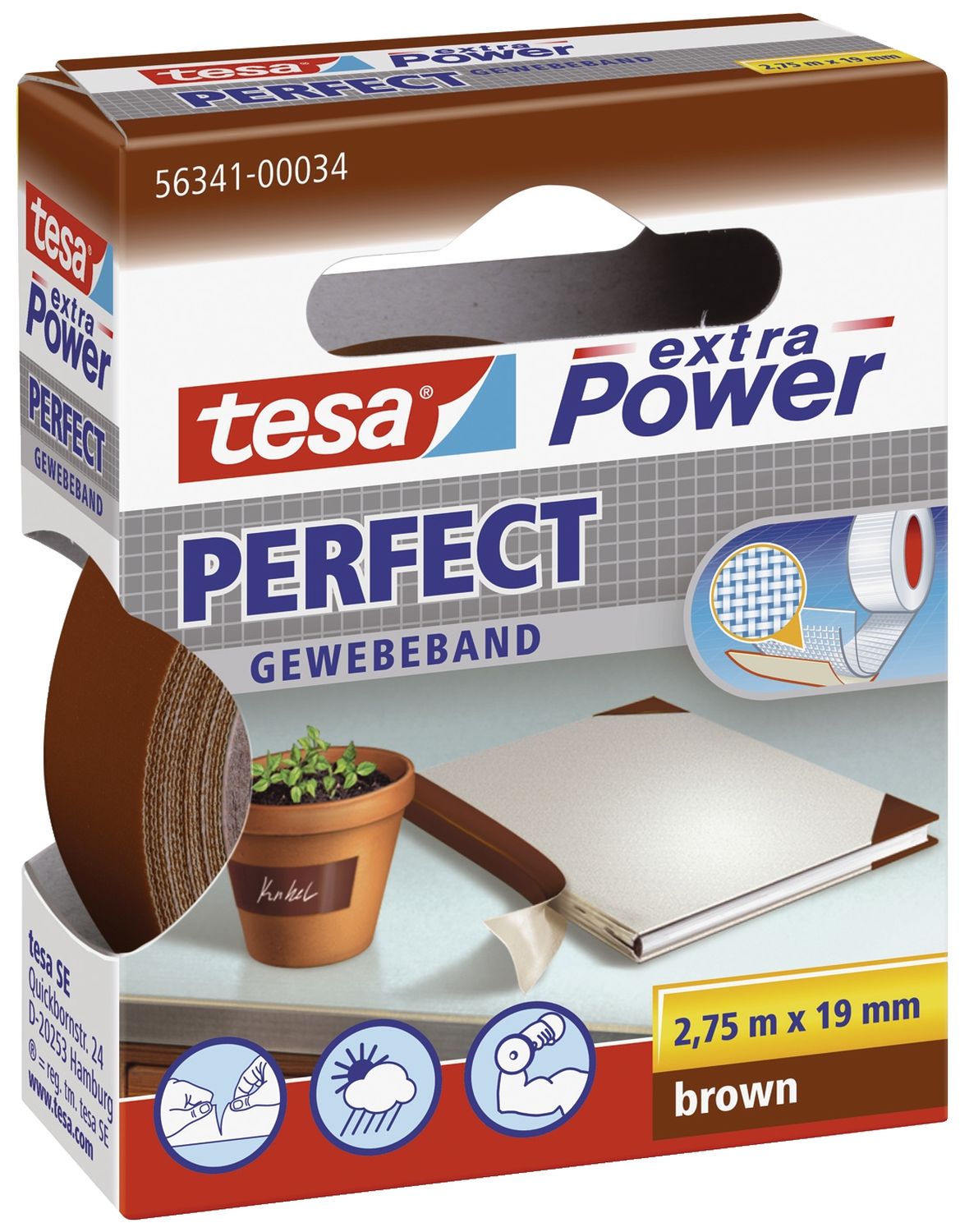 Tesa® Gewebeklebeband extra Power Gewebeband, 7,75 m x 199 mm, braun