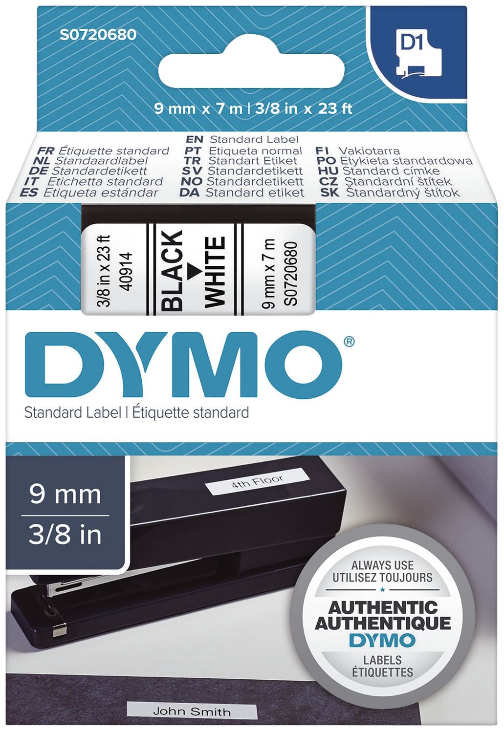 Dymo Schriftband 9mm 7m schwarz/weiß S0720680 40913