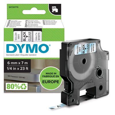 Dymo S0720770 Schriftband 6mm sw/trs