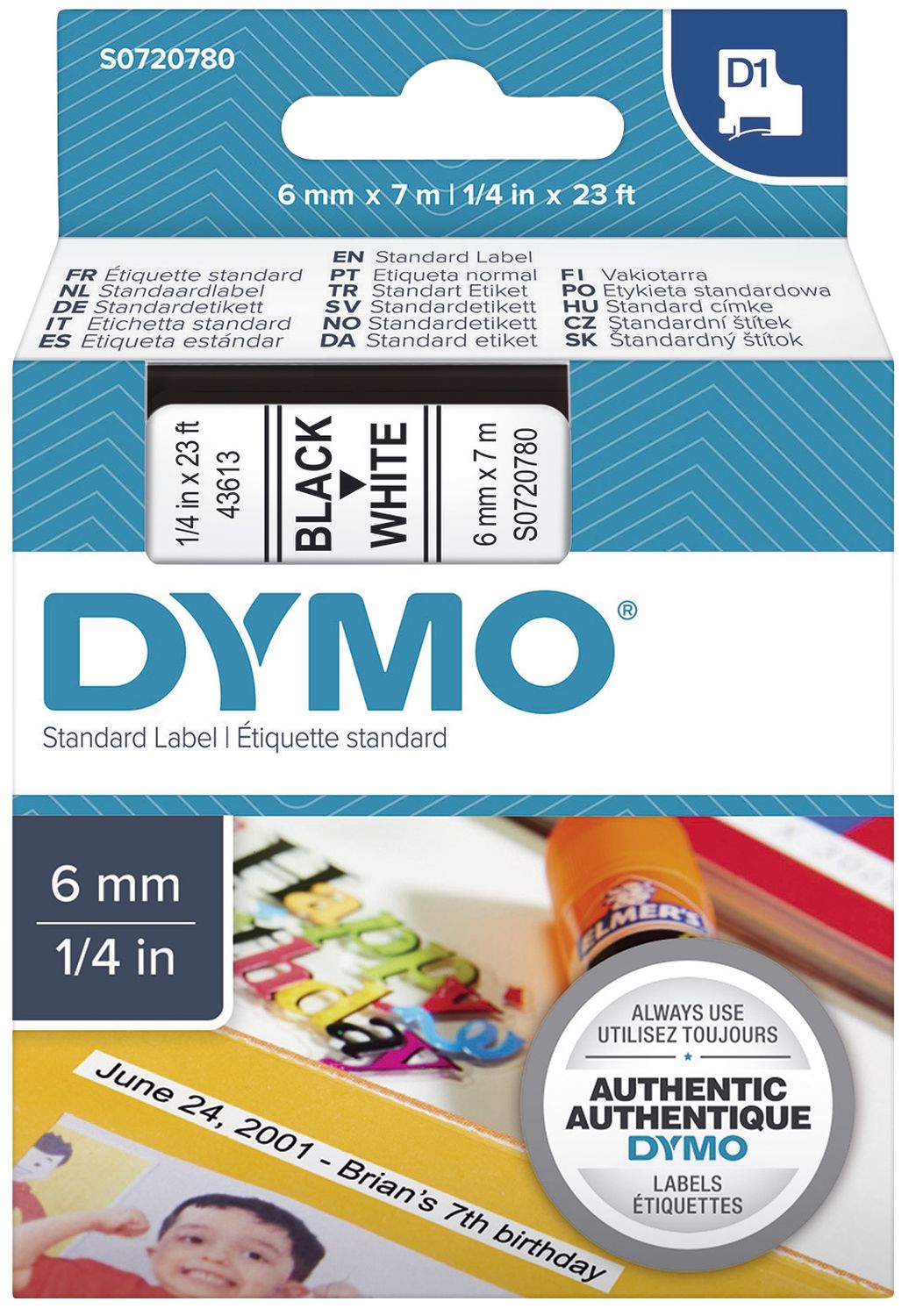 Dymo S0720780 Schriftband 6mm sw/wß