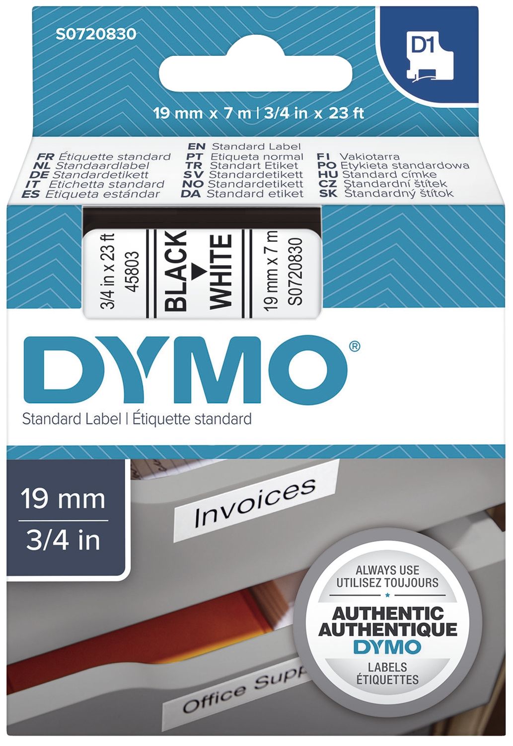 Dymo S0720830 Schriftband 19mmx7m schwarz/weiß