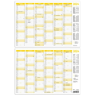 RNK Tafelkalender quer - A5, 6 Monate je auf Vorder- und Rückseite, 7190 x 1948 mm