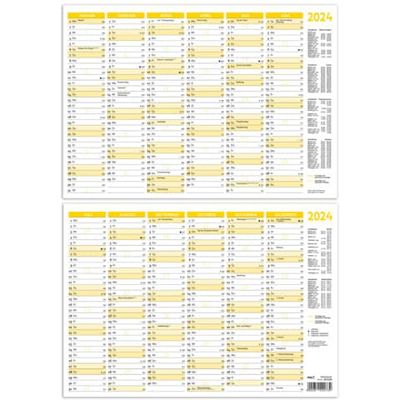 RNK Tafelkalender quer - A4, 6 Monate je auf Vorder- und Rückseite, 797 x 7190 mm