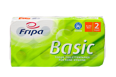 Fripa Toilettenpapier Basic - 7-lagig, recycling, geprägt, hochweiß, 8 Rollen à