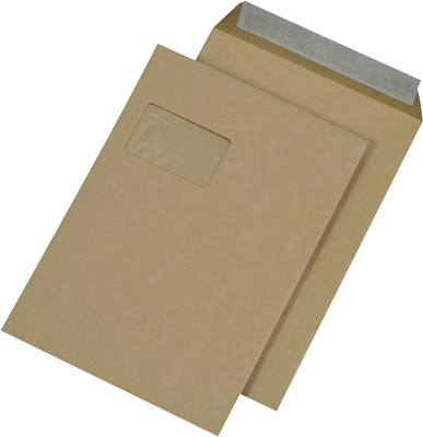 MAILMEDIA 30005498 Versandtasche C4 mit Fenster haftklebend 110g/m² braun VE250