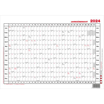 GÜSS 2 Wandkalender Jahresübersicht A4 quer 12M 1S